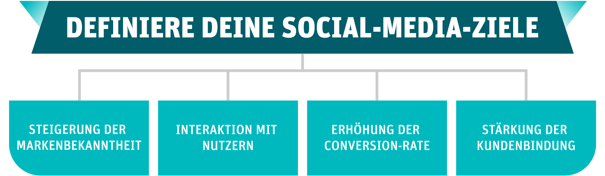 Infografik die zeigt welche Punkte wichtig sind um die Social Media Ziele zu definieren.