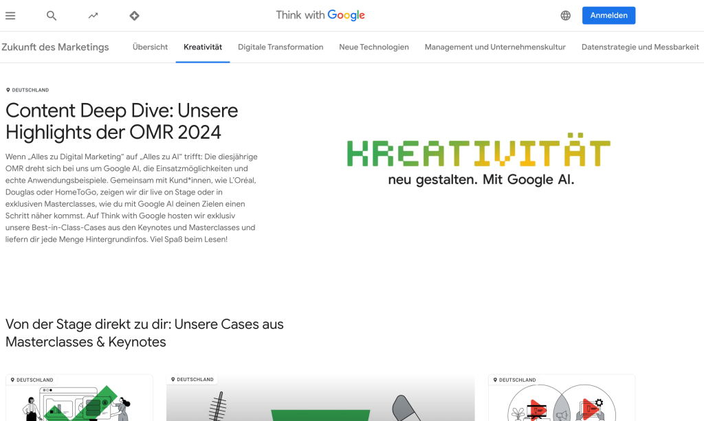 Screenshot des Content Hub von der Seite Think with Google