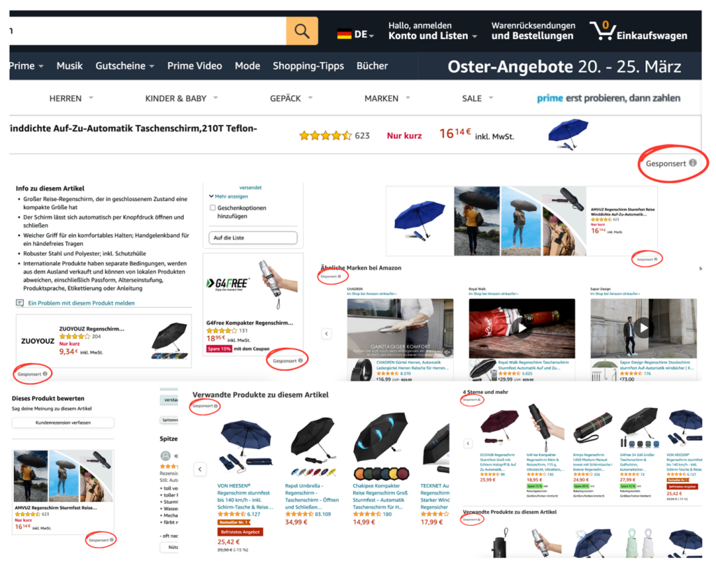 Screenshot zeigt wie viel Angebotsplätze bei Amazon gekauft wurden.