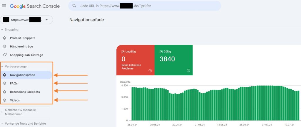 Screenshot google Search Console Navigationspfade