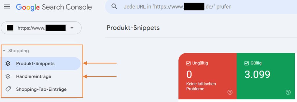 Screenshot eines Google Search Console Snippets